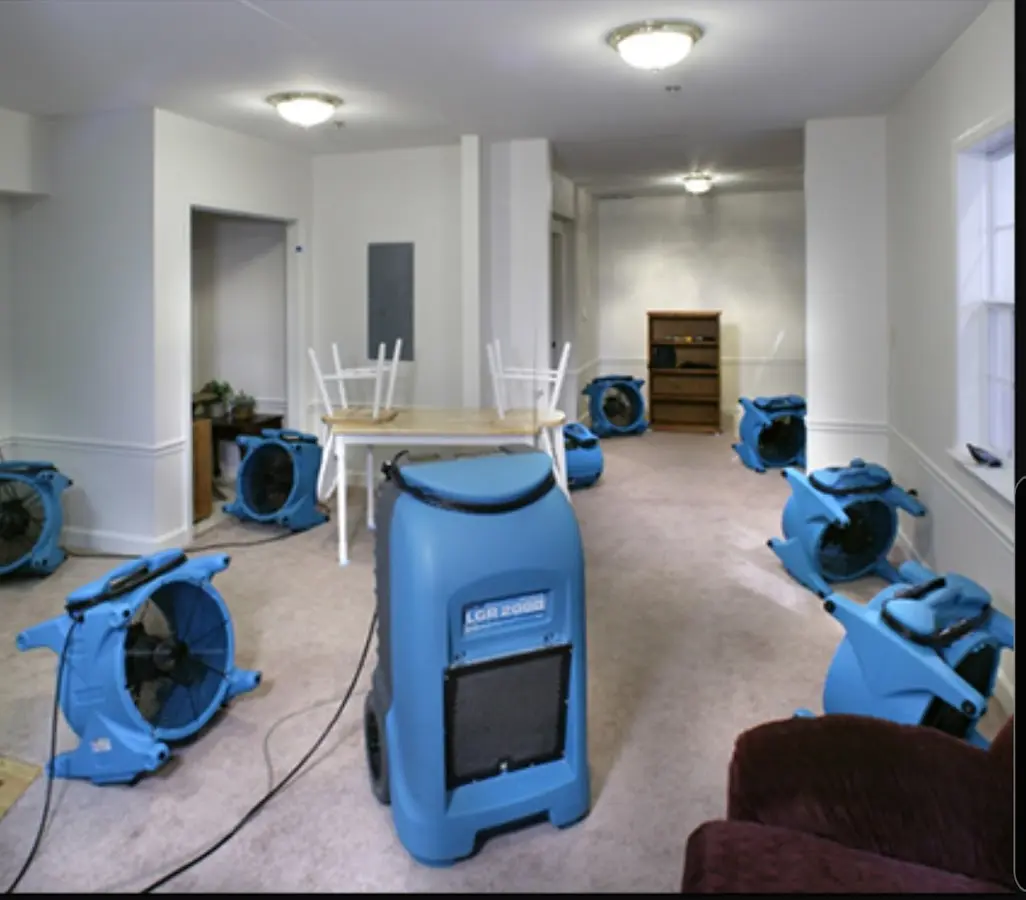 Air movers and dehumidifier setup for Water Damage Restoration in Lakeland South